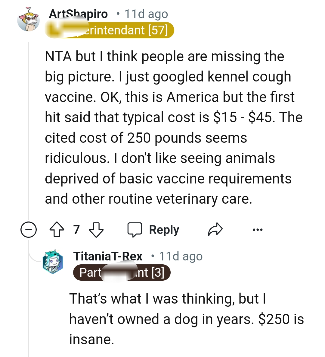 This Redditor does not like seeing animals deprived of basic vaccine requirements