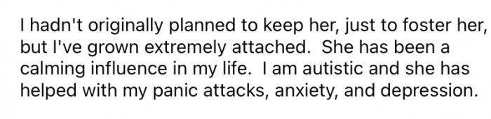 The Redditor explained that she has become very attached to the dog, even though she never originally intended to adopt her.