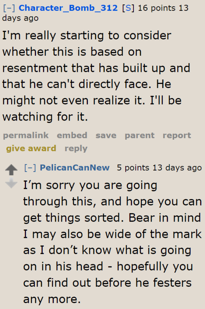 The OP is considering the Redditor's opinion.