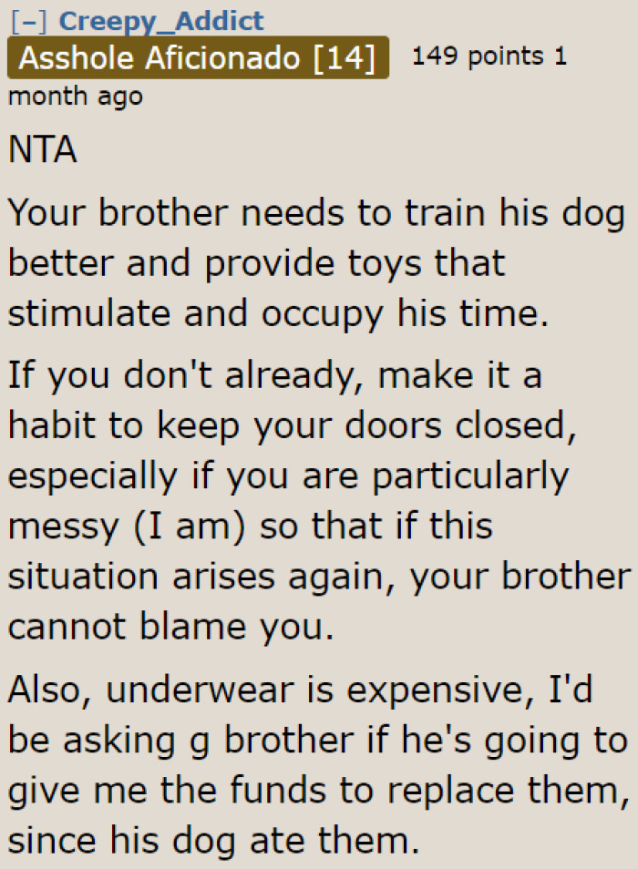 If the OP's brother won't train his dog, the OP needs to implement some countermeasures to prevent the dog from coming into her room.