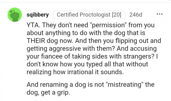 2. Renaming a dog is not mistreatment