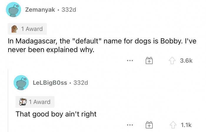 Calling a dog Bobby sounds so weird to me; I couldn't imagine this being a default name.