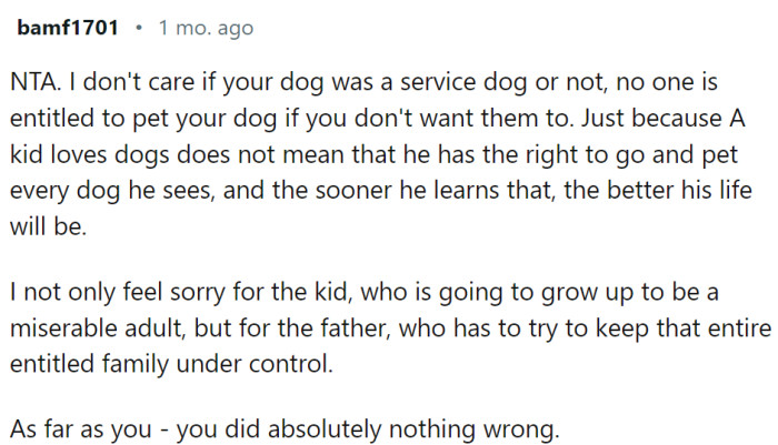 The bottom line is - service dog or not, no one has the right to pet your dog...