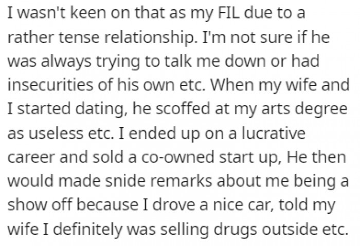 OP didn't like the idea since he had a rather tense relationship with the FIL from the start