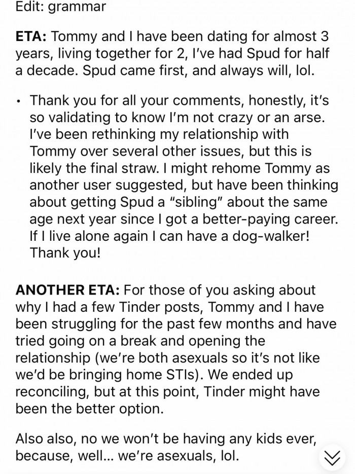 OP revealed how long they had been dating versus how long her dog had been with her.