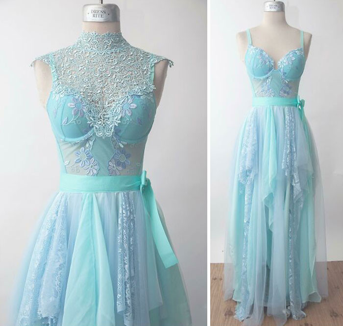 8. My Friend And I Made This Upcycled Aqua Lace Faerie Dress