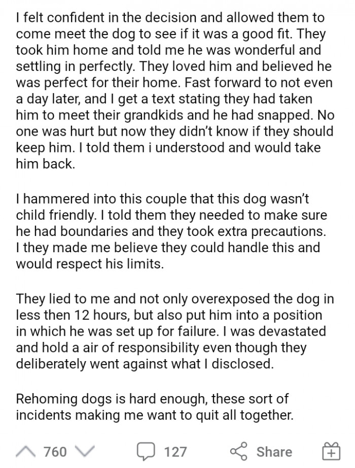 OP found out that after telling the dog owners about the precautions, they lied and eventually overexposed the dog, which should not have been done in the first place, considering his condition.