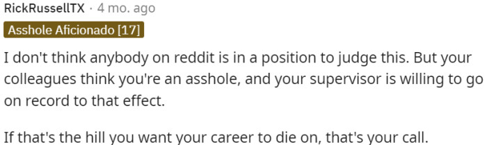 OP's career fate is up to her