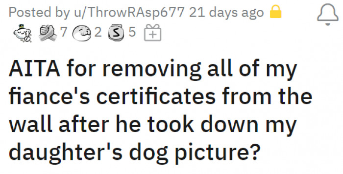 OP posted her situation in the r/AITA subcommunity—asking strangers if she is, in fact, the a-hole in this whole mess.