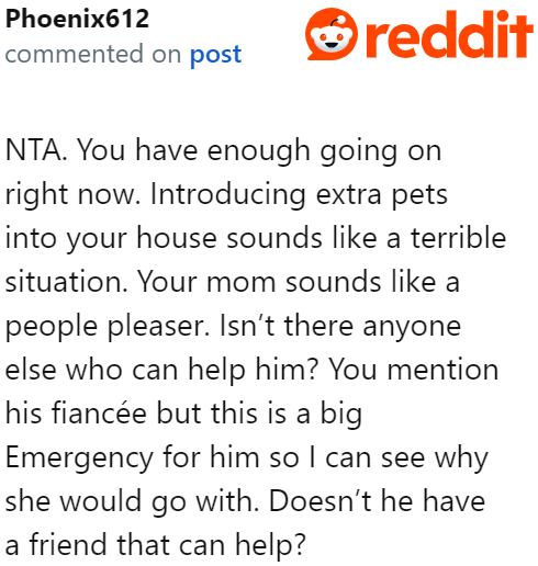 It is indeed unfair to the OP. The brother needs to find another person to care for his dog.
