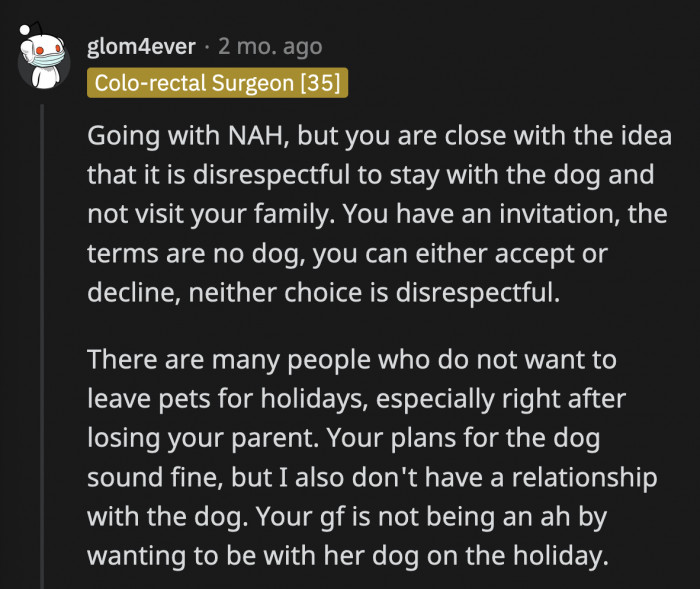 A wise commenter pointed out that neither of them is wrong nor disrespectful.