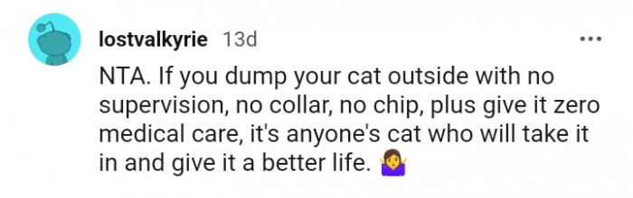 Whoever will take the cat in and give it a better life