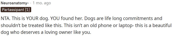 This comment is definitely on OP's side and lets her know she's not wrong.