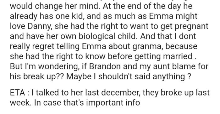 She has the right to want to get pregnant and have her own biological child