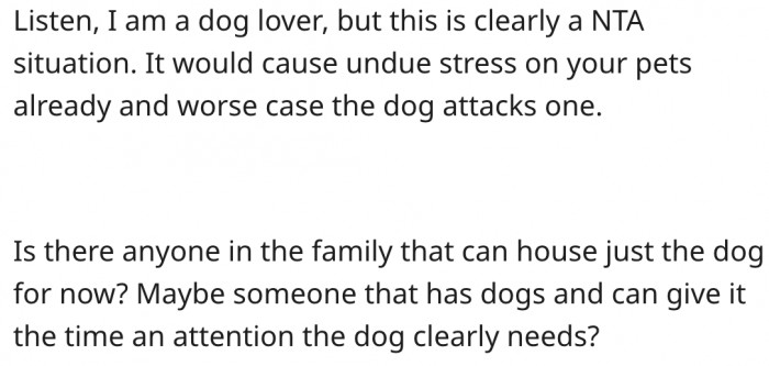 1. Since it puts her cats at risk, she's not being heartless.