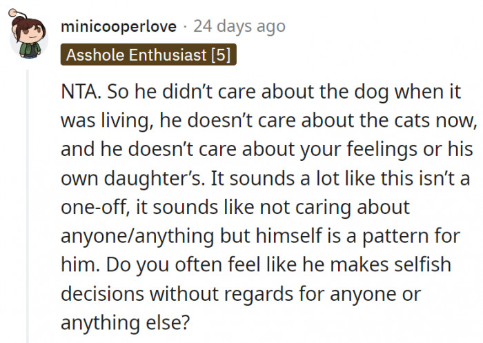 7. It sounds like the husband's behavior is a pattern