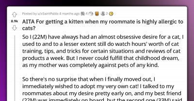 Guy Gets A Kitten Even Though His Roommate Is Highly Allergic To Cats, And The Internet Supports Him For Doing So
