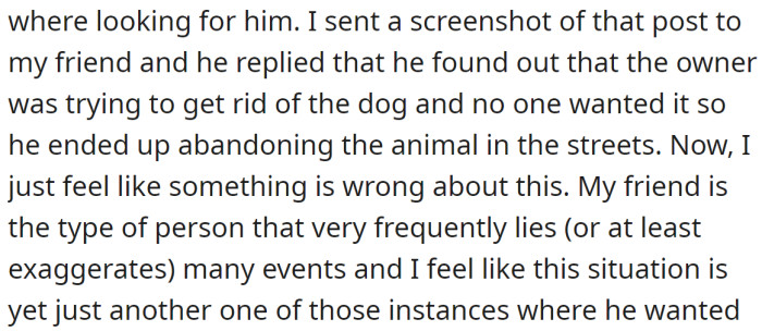 Then the OP tried to convince her friend to make contact with its owner regardless he had already found him a new home: