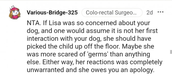 2. She should have picked the child off the floor