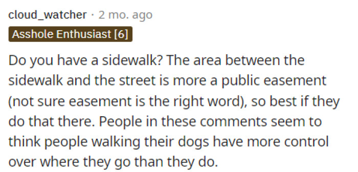 There are many suggestions on where to let the dog use the bathroom and how to come to a compromise.