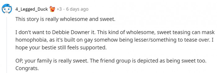 Although this Redditor feels the story is sweet, they point out the possibility of homophobia. Do you agree?