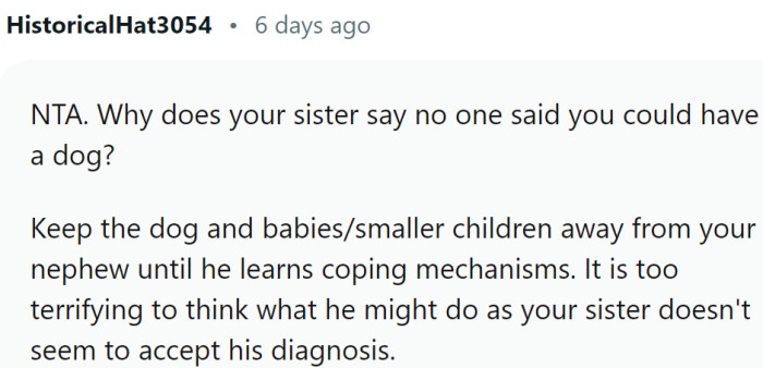 The nephew needs to learn coping mechanisms. But if his mom doesn't accept the truth...