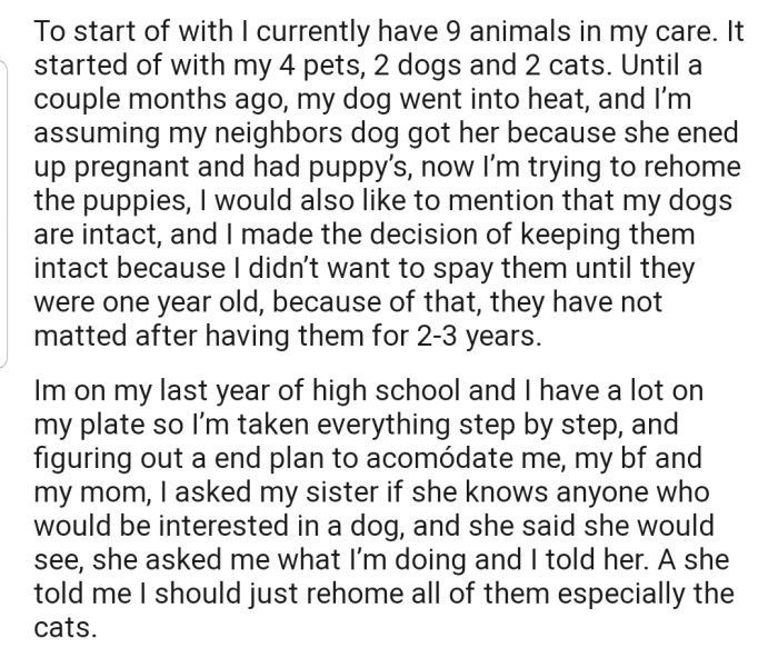 OP has 9 animals in their care including cats and dogs. They're desperately looking for how to rehome the dogs, as it's too much to handle