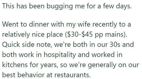 The OP and his wife went to dinner: