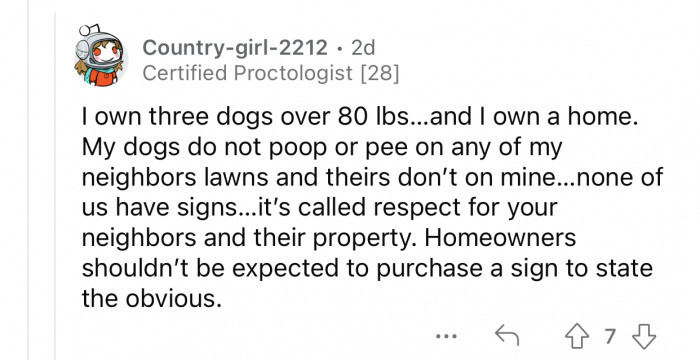 "Homeowners shouldn’t be expected to purchase a sign to state the obvious..."