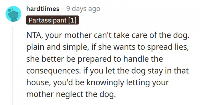 2. If she really wanted a pet, she should have just said so rather than damage her daughter's reputation