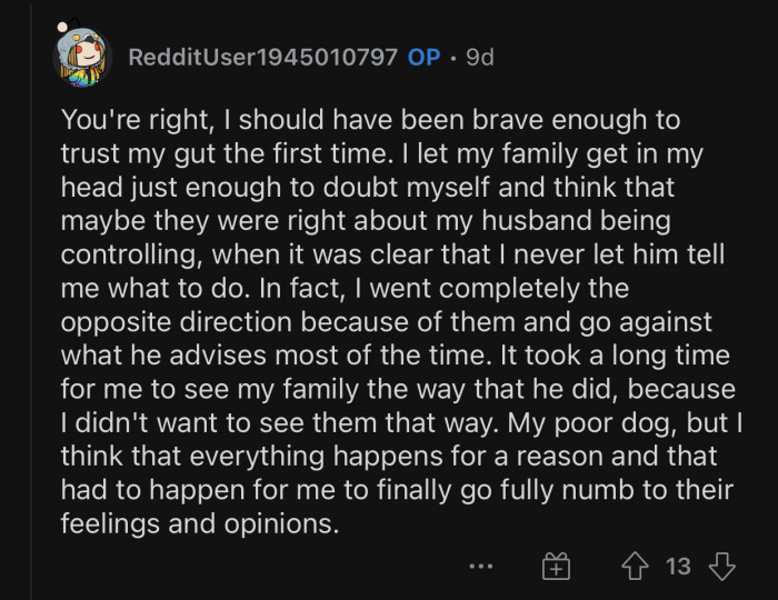 OP refused to see her family that way and took the dog anyway.