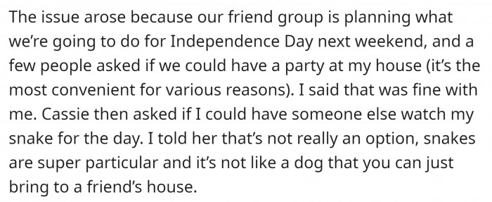Her friends are holding an Independence Day party at her home.