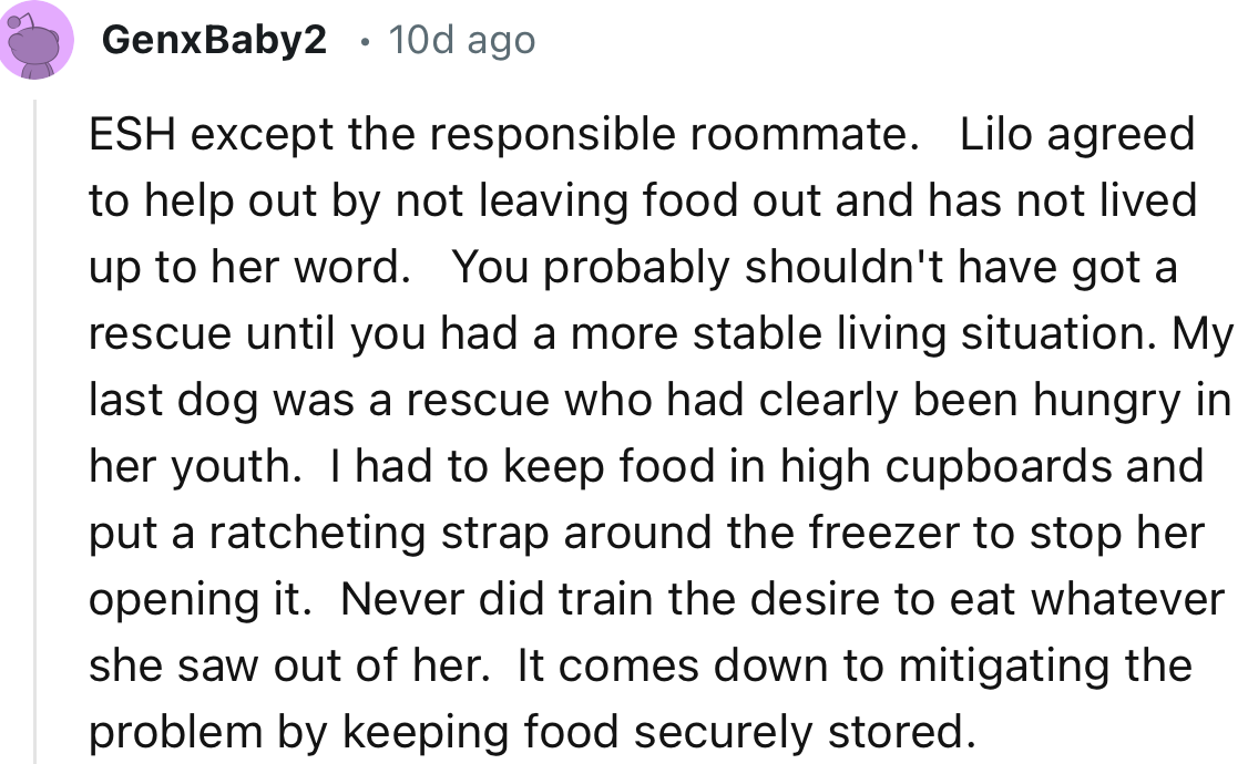 “Lilo agreed to help out by not leaving food out and has not lived up to her word.”
