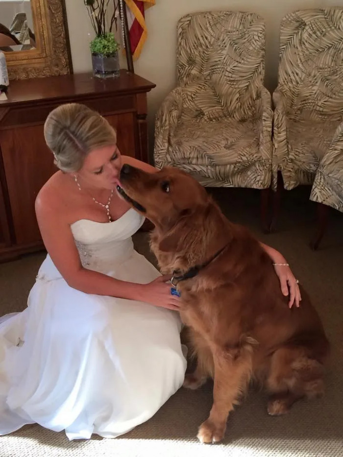 The bride, who’s also extremely attached to Gabe, was happy to have him around