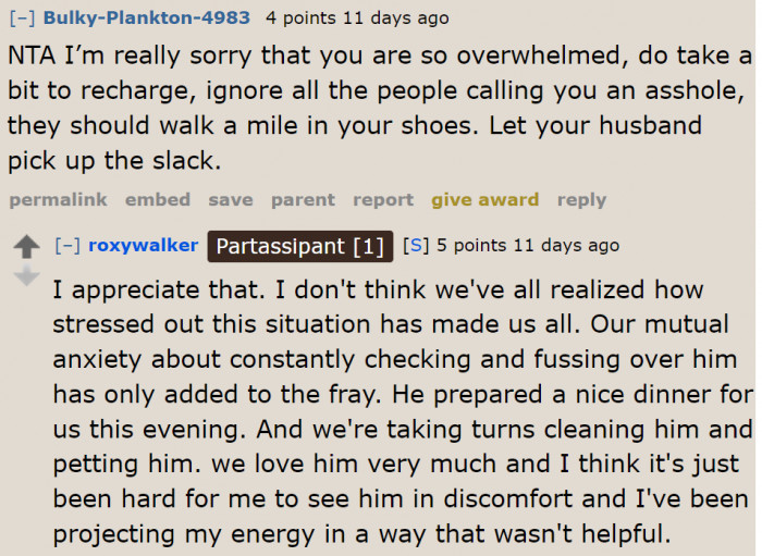 Other redditors understood her situation and are on her side.