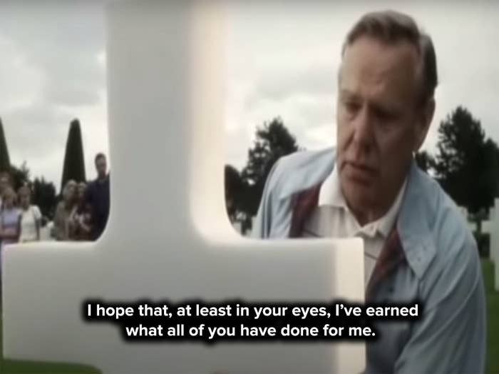 3. When Private Ryan goes and visits Captain Miller's grave in Saving Private Ryan