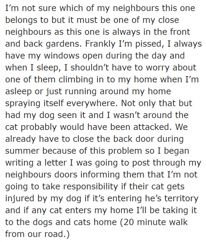 The OP has no idea whose cats are trespassing on their property.