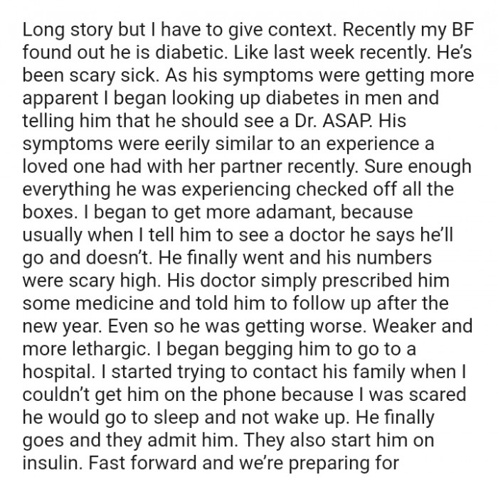 The OP began begging her partner to visit the doctor