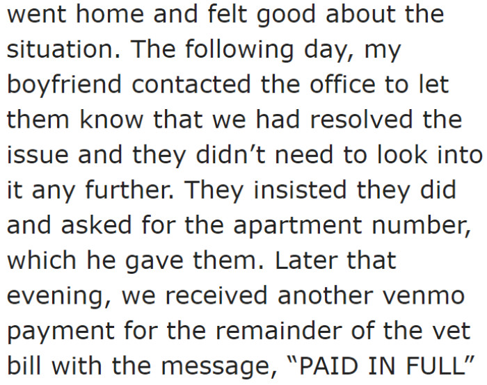 The neighbor agreed to cover the vet bills. Their problem did not stop there, though.
