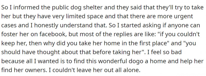 After even the shelters refused her request to take the dog, she tried to find the dog a new foster home, but...