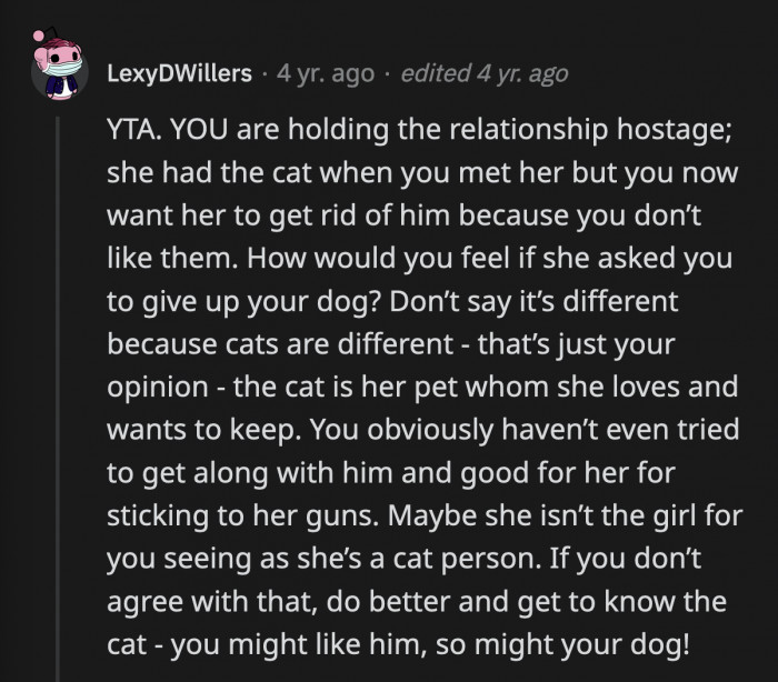 It was ironic when he pointed out that his GF is holding their relationship hostage when he was the first one to do so