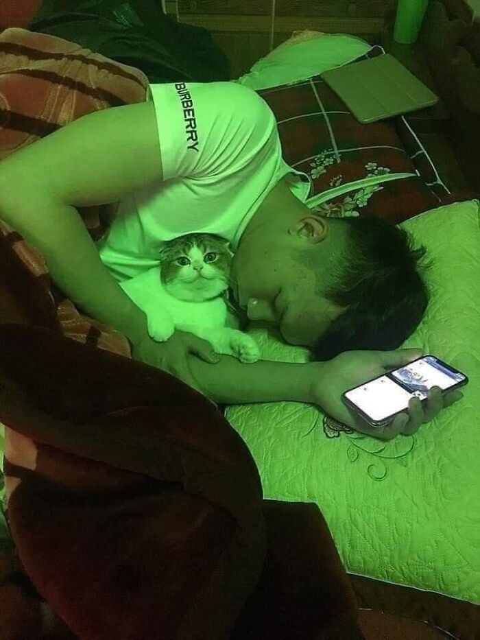 34. He wanted to nap alone, now he’s part of a bonding moment he did not schedule.