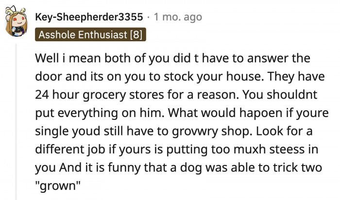 Is OP asking too much from her boyfriend when she puts the grocery shopping responsibility all on him?