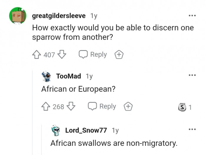 How can you differentiate one sparrow from another?
