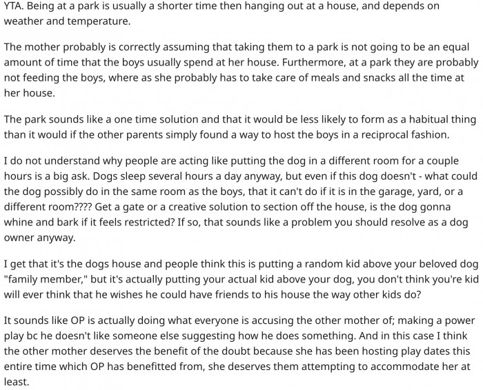 Parks won't work; the dog won't mind, and the man should consider prioritizing his son's wishes.
