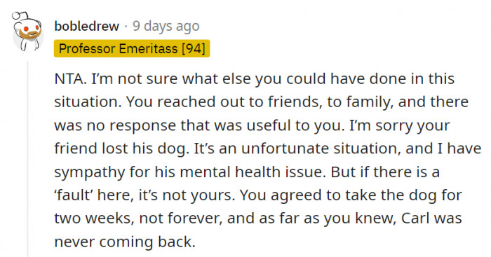 13. It would never have been OP's fault because they did the best they could for the dog