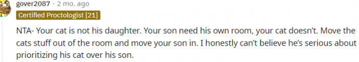 19. Is he really serious about prioritizing his cat over his son?