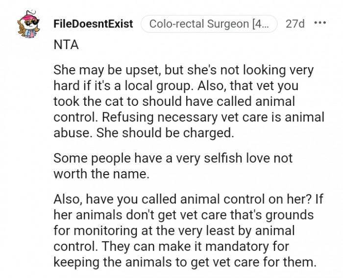 Refusing necessary vet care is animal abuse