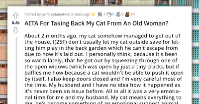 Woman Takes Back Her Missing Cat From An Old Woman, Gets Yelled At And Called Heartless