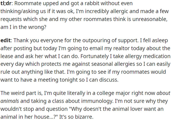 OP is wondering whether she are in the wrong and is planning to discuss the matter with her roommates